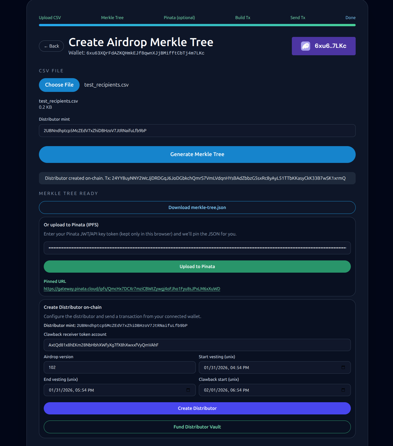 SkyFlow Admin Dashboard - Create Airdrop Merkle Tree